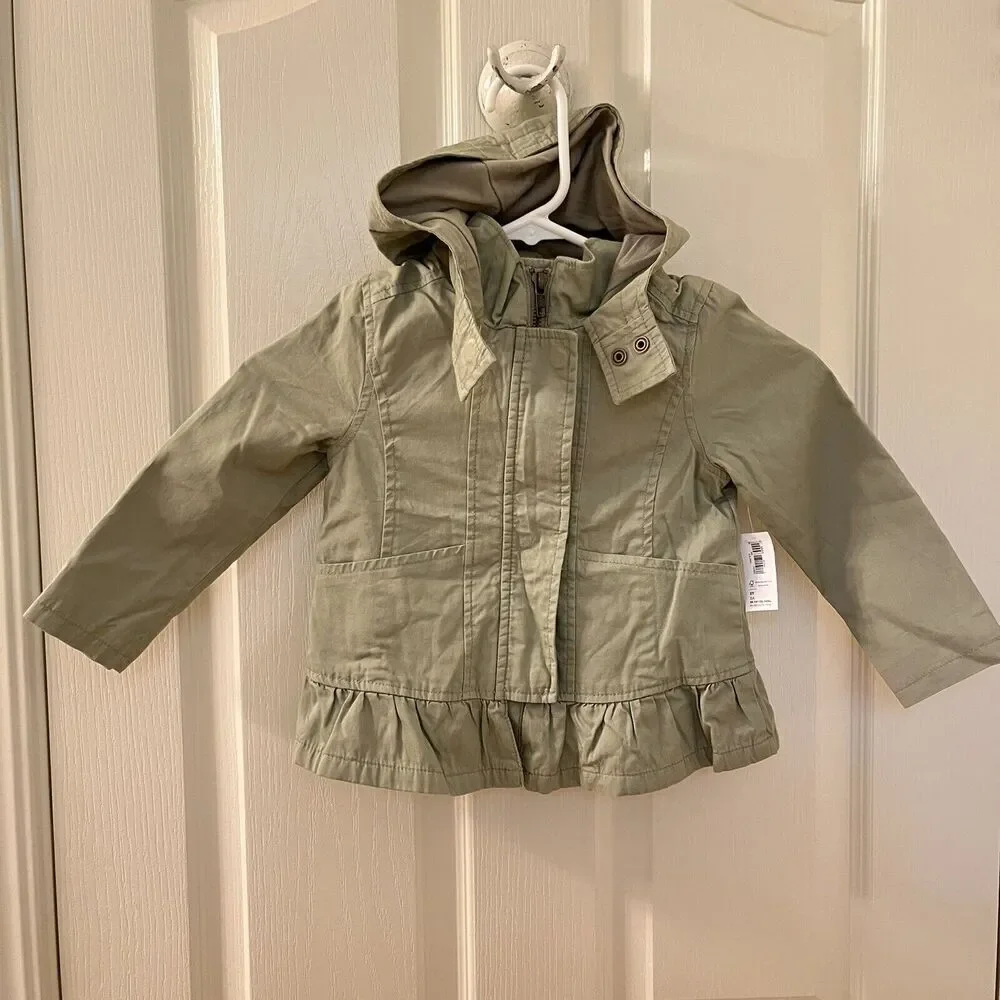 Old Navy Green Hooded Peplum Hem Hooded Jacket Girls Size 3T NWT